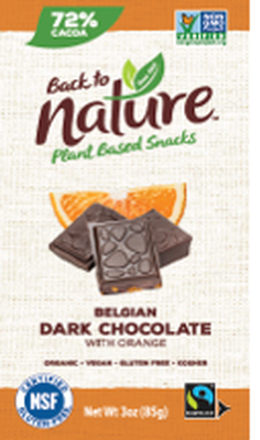 BACK TO NATURE: Dark Belgian Chocolate Bar With Orange, 3 oz