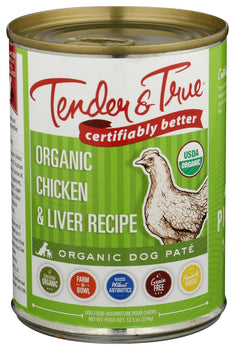 TENDER AND TRUE: Organic Chicken and Liver Canned Dog Food, 12.5 oz