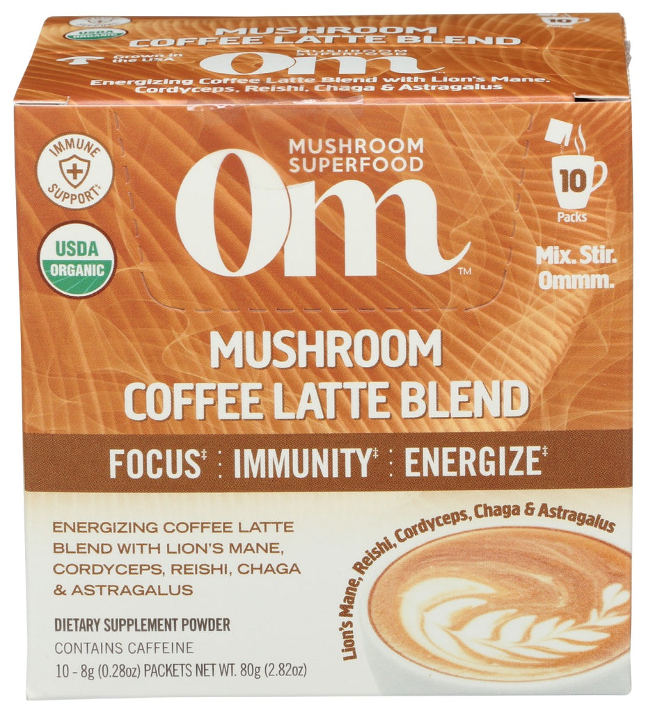 OM MUSHROOMS: Mushroom Coffee Latte 10 Packets, 2.82 oz