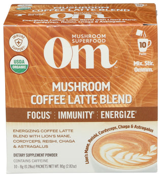 OM MUSHROOMS: Mushroom Coffee Latte 10 Packets, 2.82 oz