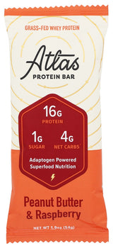 ATLAS BARS: Peanut Butter and Raspberry Protein Bar, 1.9 oz