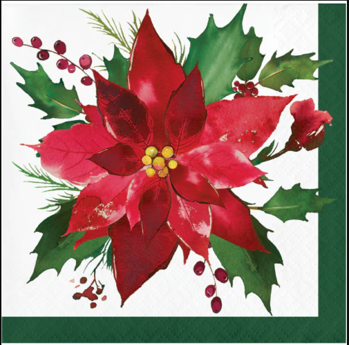 CREATIVE CONVERTING: Poinsettia Beverage Napkin, 16 ea