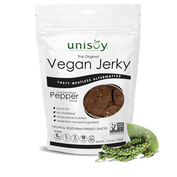 UNISOY: Jerky Vegan Black Pepper, 3.5 oz