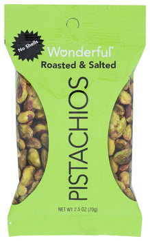 WONDERFUL PISTACHIOS: Roasted and Salted No Shells, 2.5 oz