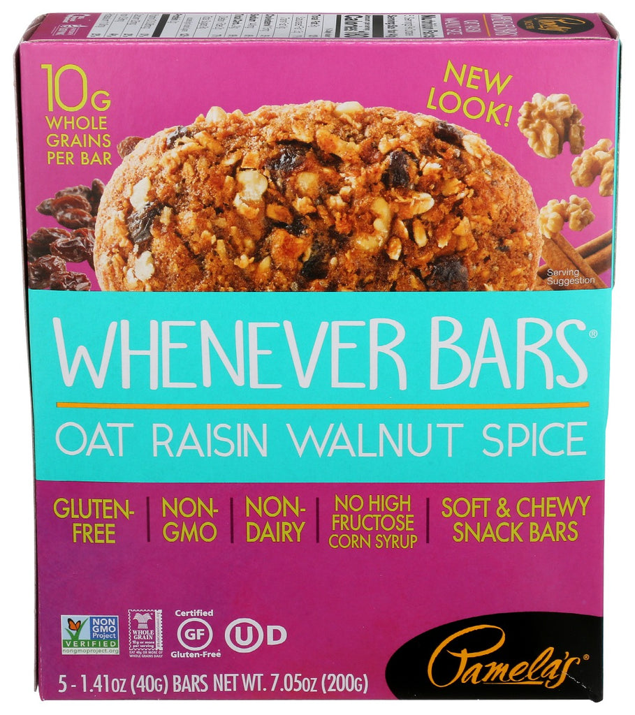 PAMELAS: Raisin Walnut Spice Whenever Bars 5Pack, 7.05 oz