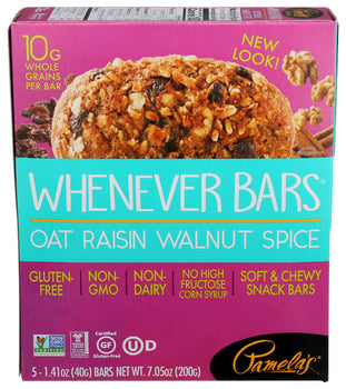 PAMELAS: Raisin Walnut Spice Whenever Bars 5Pack, 7.05 oz