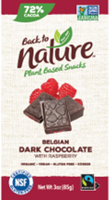 BACK TO NATURE: Dark Belgian Chocolate Bar With Raspberry, 3 oz