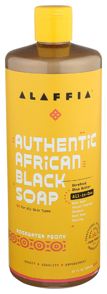 ALAFFIA: Authentic African Black Soap All In One Rosewater Peony, 32 fo