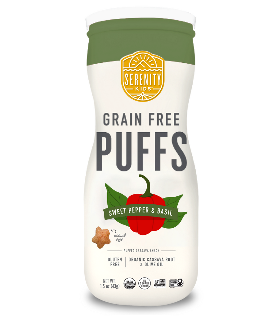 SERENITY KIDS: Sweet Pepper and Basil Grain Free Puffs With Olive Oil, 1.5 oz