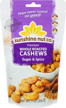 SUNSHINE NUT COMPANY: Whole Roasted Cashews Sugar and Spice, 7 oz