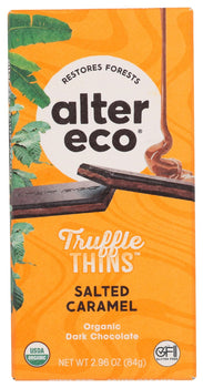 ALTER ECO: Salted Caramel Truffle Thins Chocolate Bar, 2.96 oz