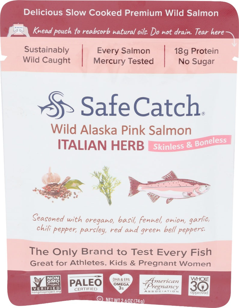 SAFECATCH: Wild Pacific Pink Salmon Italian Herb Pouch, 2.6 oz