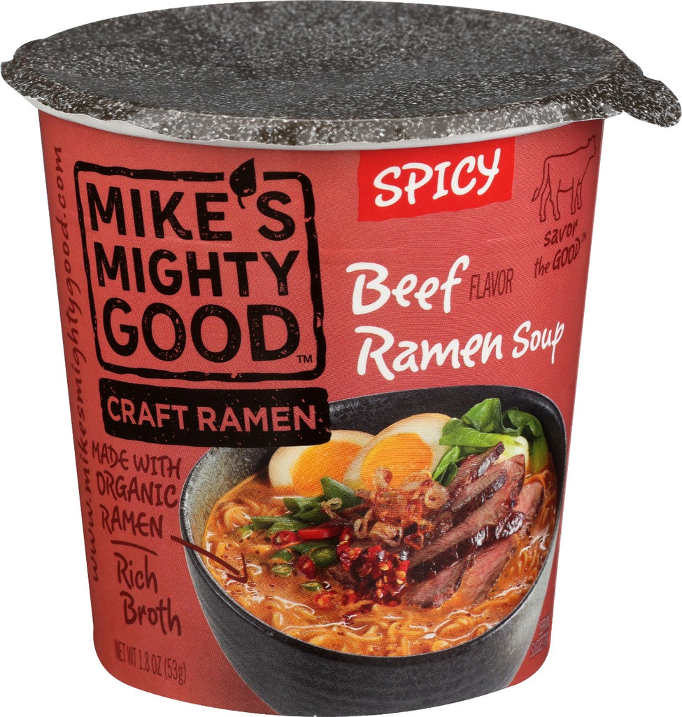 MIKES MIGHTY GOOD: Soup Cup Beef Spicy Org, 1.8 oz