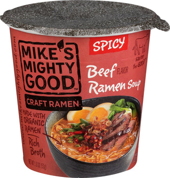 MIKES MIGHTY GOOD: Soup Cup Beef Spicy Org, 1.8 oz