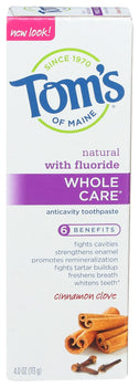 TOMS OF MAINE: Whole Care Cinnamon Clove Toothpaste, 4 oz