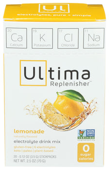 ULTIMA REPLENISHER: Lemonade Electrolyte Hydration Mix 20 Packets, 70 gm