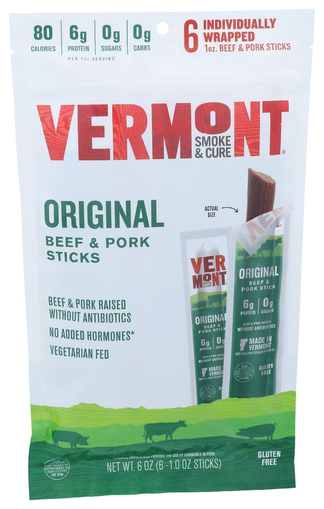 VERMONT SMOKE: Original Sticks Beef Pork 6Ct, 6 oz