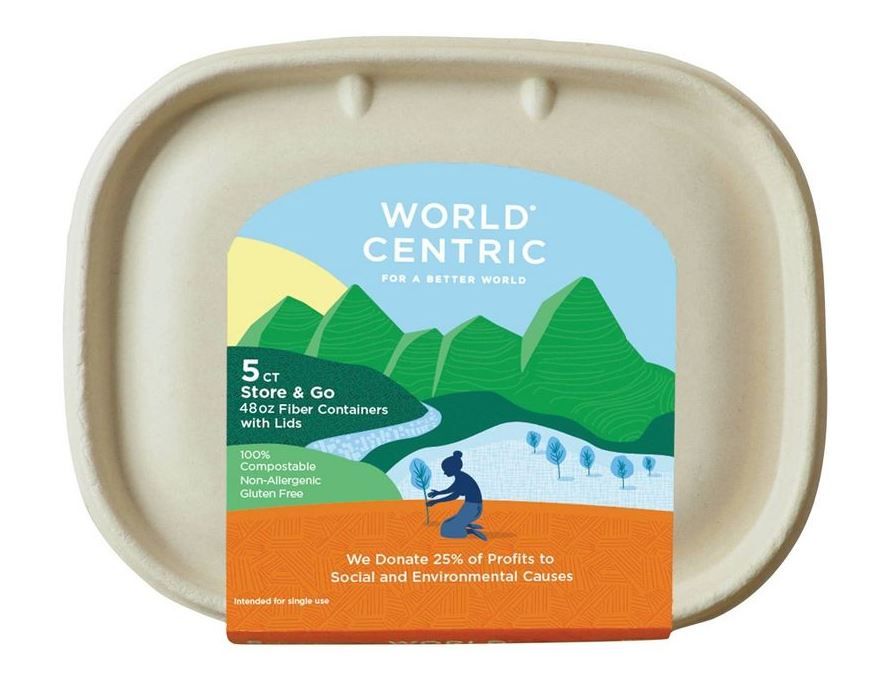 WORLD CENTRIC: 48 Oz Fiber Containers with Lids, 5 ct