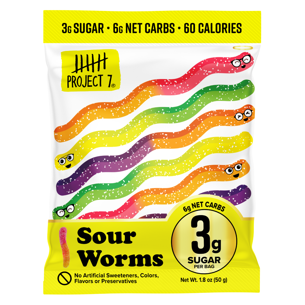 PROJECT 7: Worms Gummy Sour L Sugar, 1.8 oz