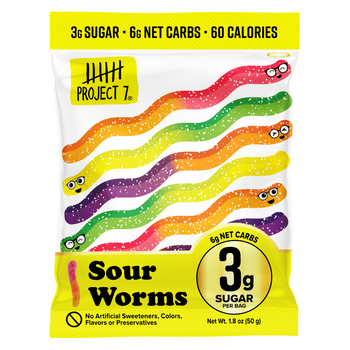 PROJECT 7: Worms Gummy Sour L Sugar, 1.8 oz