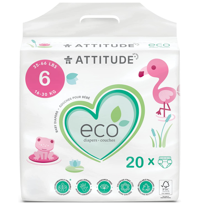 ATTITUDE: Biodegradable Baby Diapers Size 6, 20 un